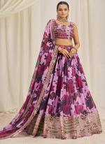 Organza Baby Pink Party Wear Printed Lehenga Choli